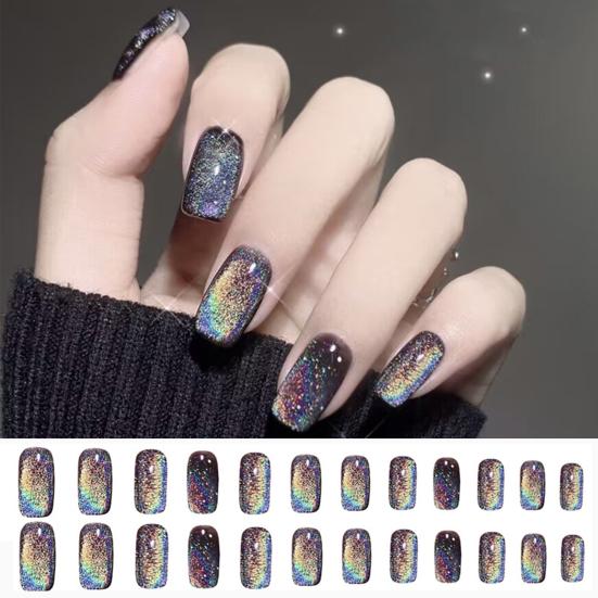 1 комплект для женщин и девочек, накладные ногти с эффектом кошачьего глаза, глянцевый гель, накладные ногти с полным покрытием, короткие накладные ногти, акриловые типсы с клеем, набор для дизайна ногтей «сделай сам»