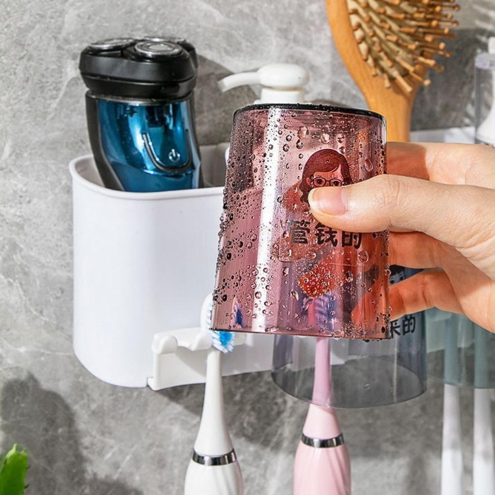 Wall Mount Mouthwash Cup Family Set Waterproof Toothbrush Holder Creative Mouthwash Cup Holder