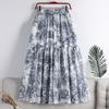 Women's Skirts Spring And Summer Waisted Ancient Style Ink Painting Printed Cotton Skirt Mid Length A Metallic Skirts