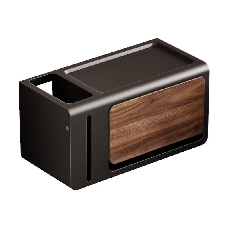Non perforated walnut wood texture toilet tissue box storage rack, waterproof toilet wall mounted with lid tissue box bathroom