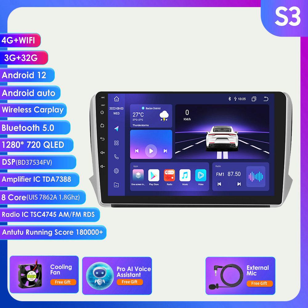 Автомобильный мультимедийный плеер Carplay 2 Din Android 12 для Peugeot 208 2008 Series 2012-2018 навигация GPS Авторадио Стерео DSP BT SWC DVR Cam Bluetooth DAB