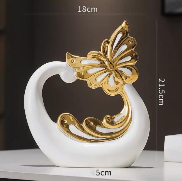 Luxury Golden Butterflies Rise Water Ceramic Ornaments Home room Bookcase Figurines Decoraion Office Desktop Sculpture Crafts