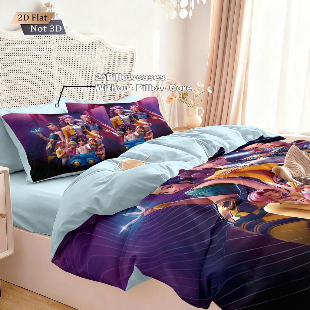3pcs K-Pop Demon Hunters Print Coreless Bedding Set Multi Sized Bedding Dormitory Duvet Cover, Soft Decoration, Machine Washable