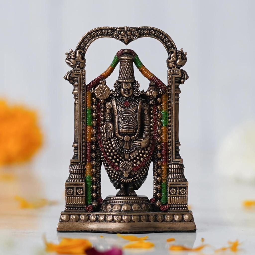 Bronze Tirupati Balaji Idol - God Venkateswara Statue for Home Temple, Pooja Room,Office Decor - Spiritual Gift for Wedding, Anniversary, Diwali