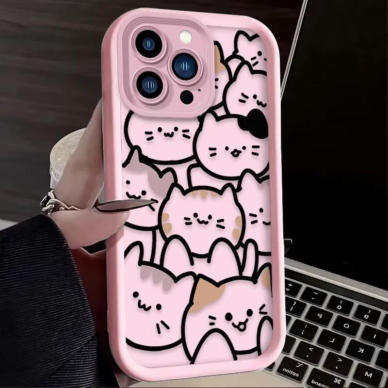 Мультяшный Животный Милый Кот Чехол Для Телефона Для iPhone 17 Pro Max 16 15 Pro 14 13 Mini 12 11 XR XS 17Air 16 Plus Мягкий Силиконовый Чехол