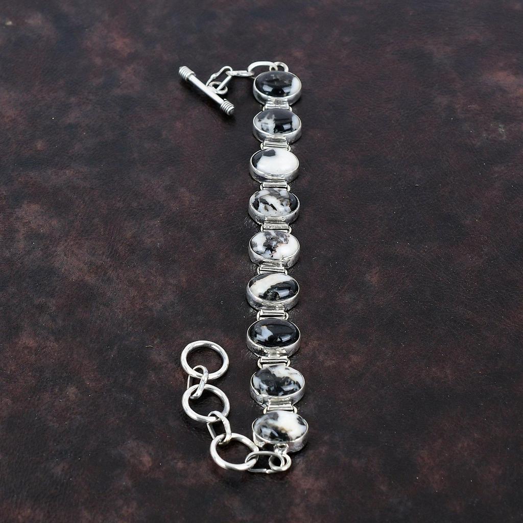 Браслет из бирюзы белого буйвола Браслет из натурального драгоценного камня Браслет из стерлингового серебра 925 пробы Регулируемый браслет-цепочка Элегантный браслет ручной работы