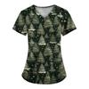 Женские модные топы с короткими рукавами и V-образным вырезом с принтом, рабочие футболки с карманами