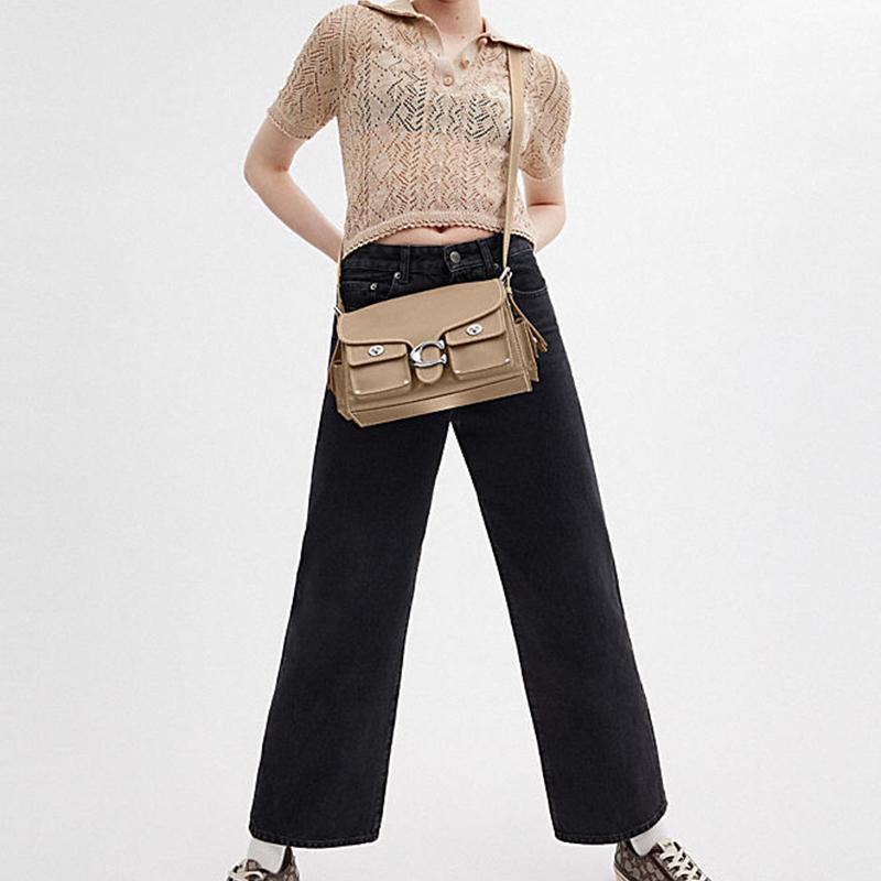 Coach Сумка-мотоцикл Cargo Soft Tabby 26, металлическая пряжка-кнопка, фактурная кожа, женская сумка через плечо, хаки CU124-LHSBM