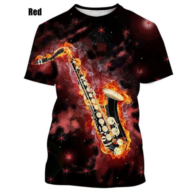 New Jazz Musical Instrument Saxophone T Shirt Men's Casual Music Art Short-sleeved T Shirt