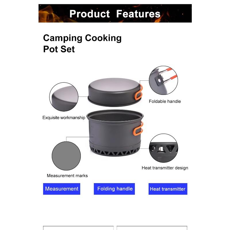 Посуда для кемпинга, набор для приготовления пищи на открытом воздухе, тепловая плита, дорожная посуда, горшок, чайник, кухонное оборудование, портативное оборудование для походов и приготовления пищи на открытом воздухе