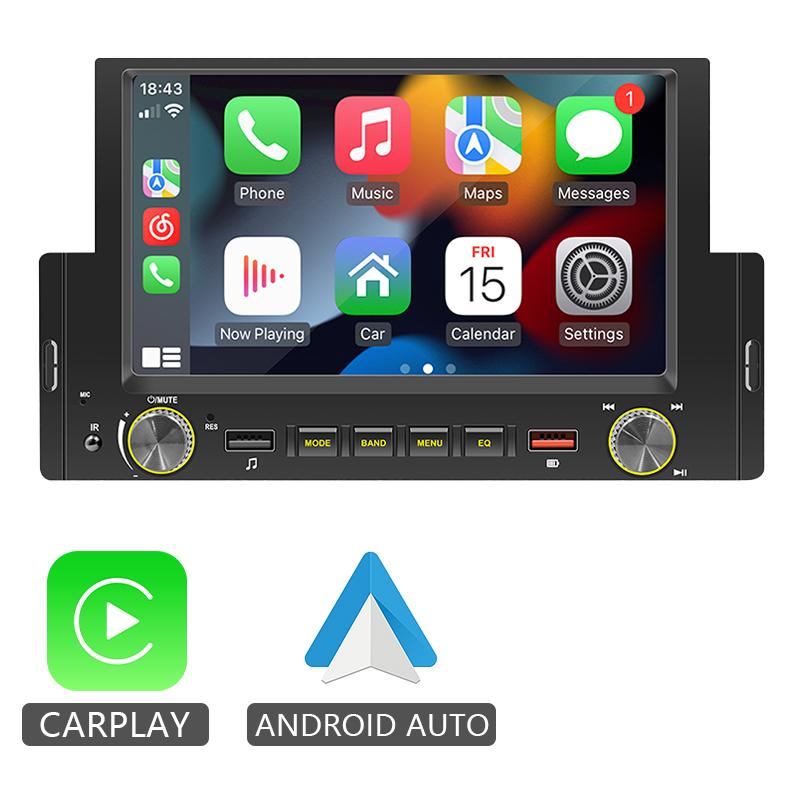Автомобильное радио Hippcron, 1din CarPlay, Android Auto, Bluetooth, мультимедийное видео, MP5-плеер, 6,2-дюймовый сенсорный экран с пультом дистанционного управления