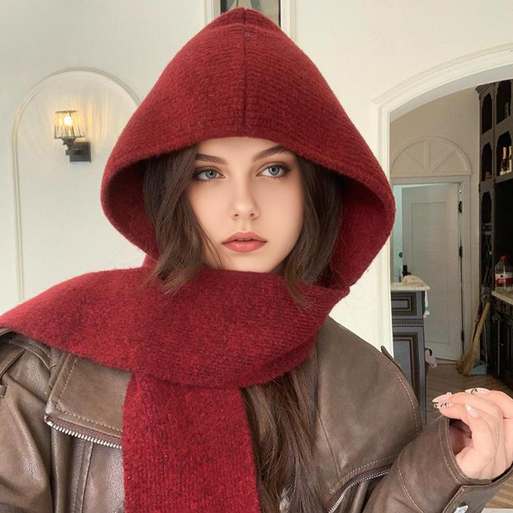 Korean Balaclava hat women's autumn and winter warm ear protection strap knitted hat versatile scarf integrated ear protection hat
