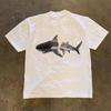 Injured Shark Graphic Print Autumn Pure Cotton Men's and Women's T-shirt Short Sleeve Street Fashion Trend Clothing