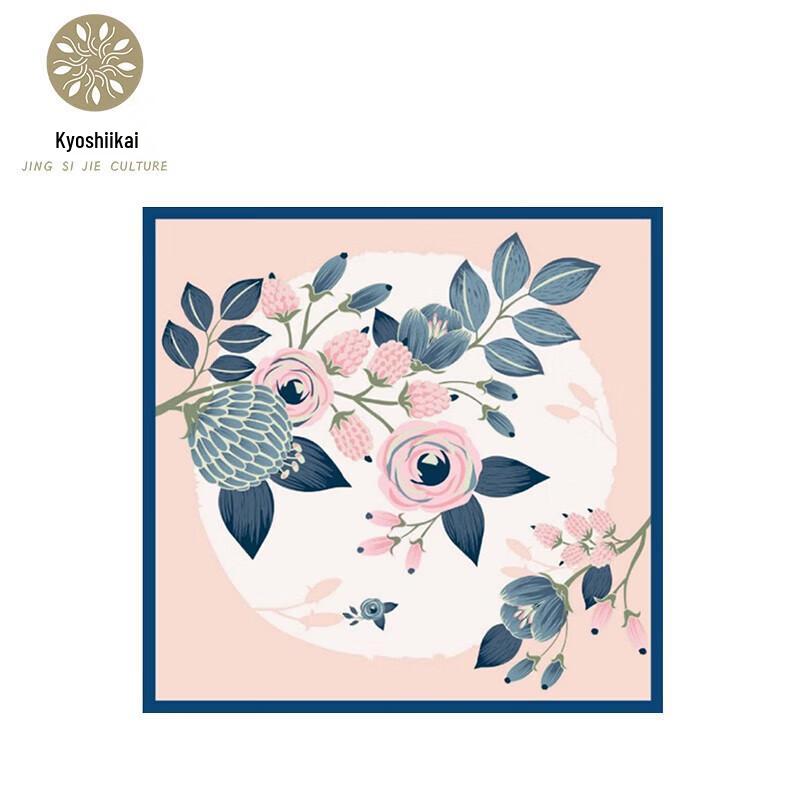 Jingsijie Rose Rendezvous 100% Mulberry Silk Scarf 52x52cm