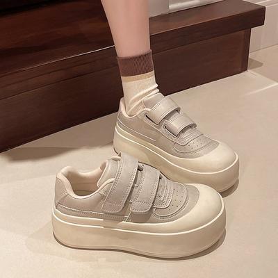 Липучка уродливые милые туфли на платформе с большой головой женские 2025 новые увеличивающие рост туфли-хлебцы повседневные универсальные белые туфли