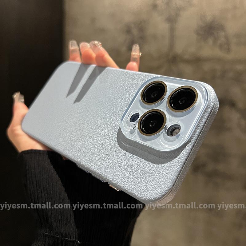 Применимо к iPhone 15 чехол для мобильного телефона с узором из кожи личи Apple 14promax кристальная линза 13 простой однотонный защита
