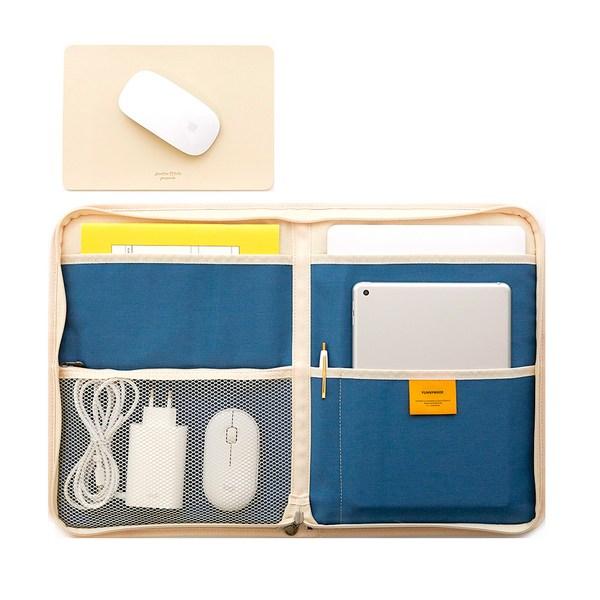 Холщовый чехол для ноутбука с забавным узором + кожаный коврик для мыши, темно-синий (сумка)