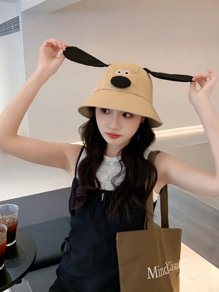Spring Summer Bucket Hat For Women Men Cute Dog Ear Bear Nose Cartoon Fisherman Hat Outdoor Sun Hat Mountain Travel Beach Cap