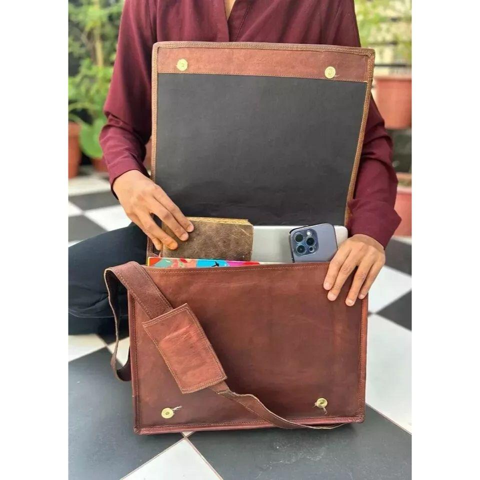 Винтажная новая настоящая сумка-портфель мужская сумка-мессенджер из козьей кожи для ноутбука коричневого цвета