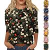 Women's Fashion Casual Round Neck 3/4 Sleeve Loose Printed T-Shirt Ladies Top