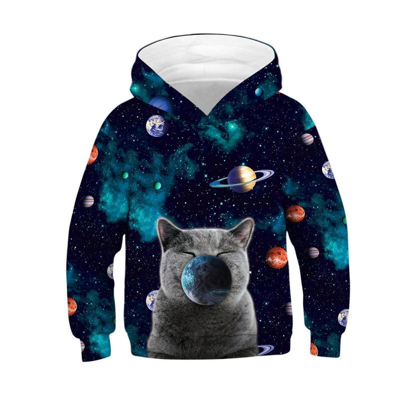 Men's and Women's Christmas Cat Hooded Sweatshirts, Fashionable Clothing, Fun Children's Animal Print Outerwear, Harajuku Large