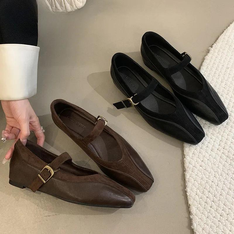 Модные неглубокие офисные туфли Мэри Джейн с увеличивающей рост женской обувью с металлической пряжкой на ремешке женские туфли на плоской подошве