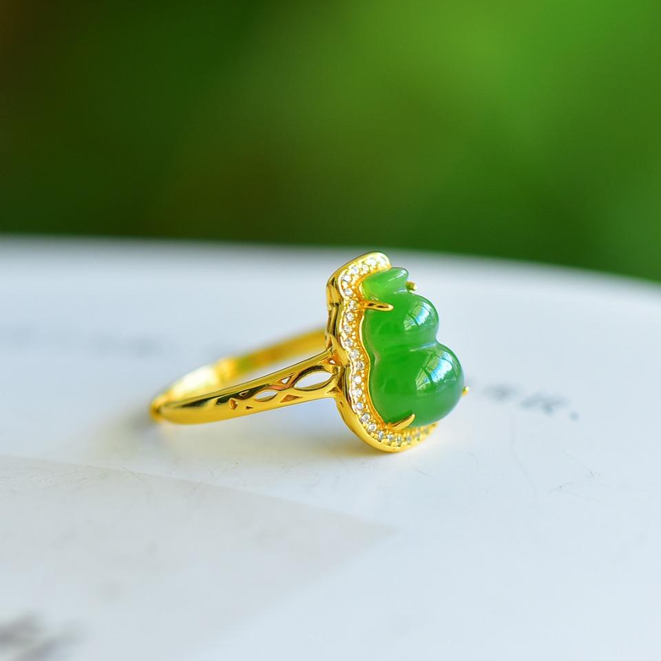 Xinjiang Hotan Jade Jasper S925 Silver Jade Gourd Fulu Ring