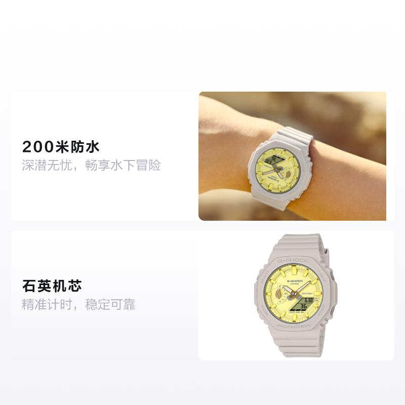 Casio Серия G-SHOCK с двойным дисплеем (ЖК/стрелочным), водонепроницаемость 200 м, ремешок из кварцевой смолы, женские часы, желтый циферблат, GMA-S2100NC-4AJF