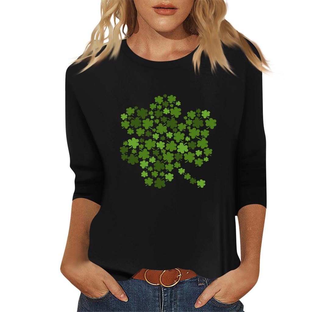 Ladies' Fashionable And Casual Seven Quarter Sleeved St. Patrick's Day Printed Pullover Top