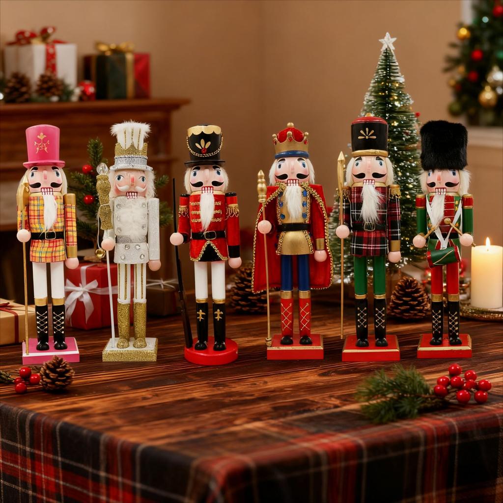 Cross-border Hot Sale 40CM Wooden Nutcracker Soldier Christmas King Puppet European Style Home & Office Use Decoration Ornaments