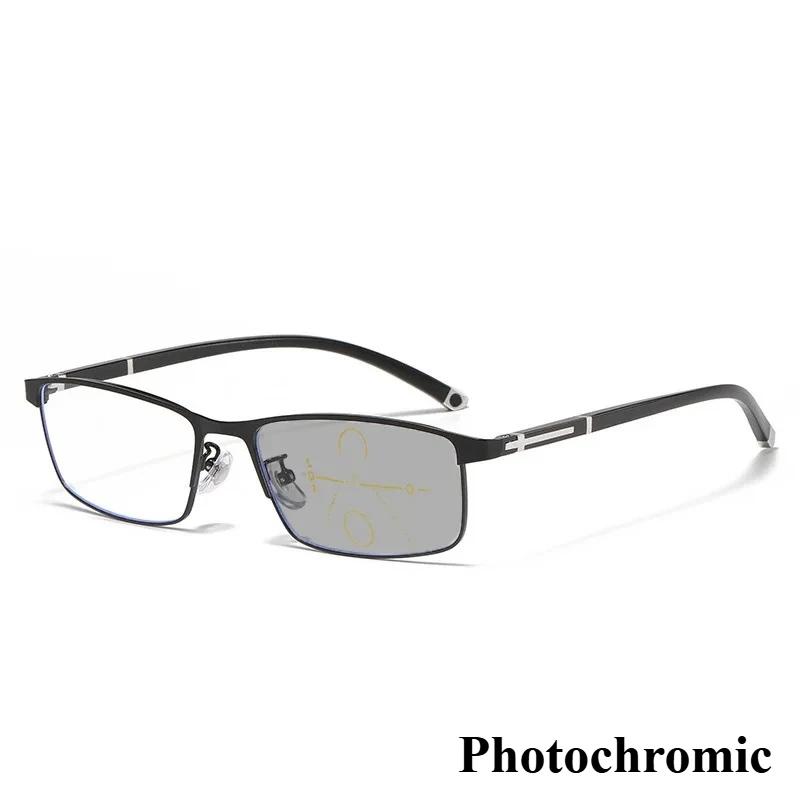 Деловые фотохромные мультифокальные очки для пресбиопии, мужские очки для чтения класса люкс, двойного назначения для дали и близи, с защитой от синего света