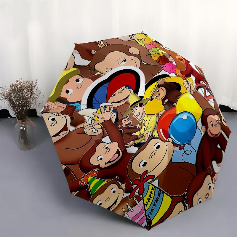 Curious George, Adventure Automatic Opening and Closing, 8 rib Structure Portable Umbrella, Suitable for Men and Women in All Seasons Perfe