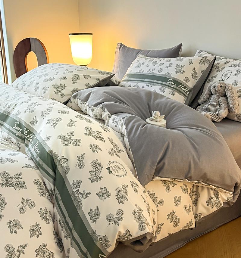 Комплект постельного белья из четырех предметов, пододеяльник из чистого хлопка с цветочным рисунком, простыня для спальни из трех предметов