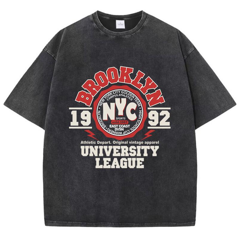 Женские футболки с кислотной стиркой, футболки с принтом лиги Бруклинского университета, состаренные, оверсайз, хлопковые, с коротким рукавом, трендовая одежда