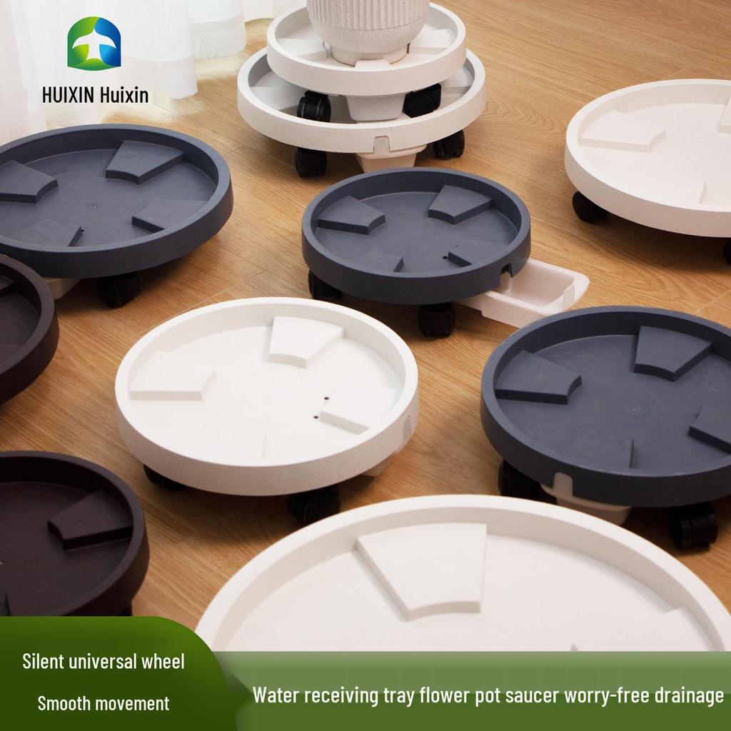 Round Movable Flower Pot Tray with Tempered Load-Bearing Wheels
