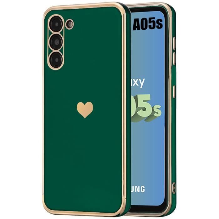 Coque - BOOLING - pour Samsung Galaxy A05s - Protection Antichoc - Silicone - Motif Cœur - Vert Nuit
