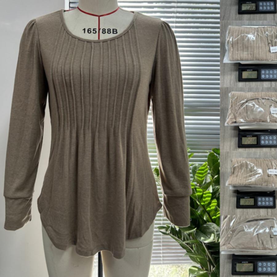 Осенняя женская футболка с длинным рукавом, модные топы, повседневные плиссированные свитера с низким круглым вырезом, женская одежда