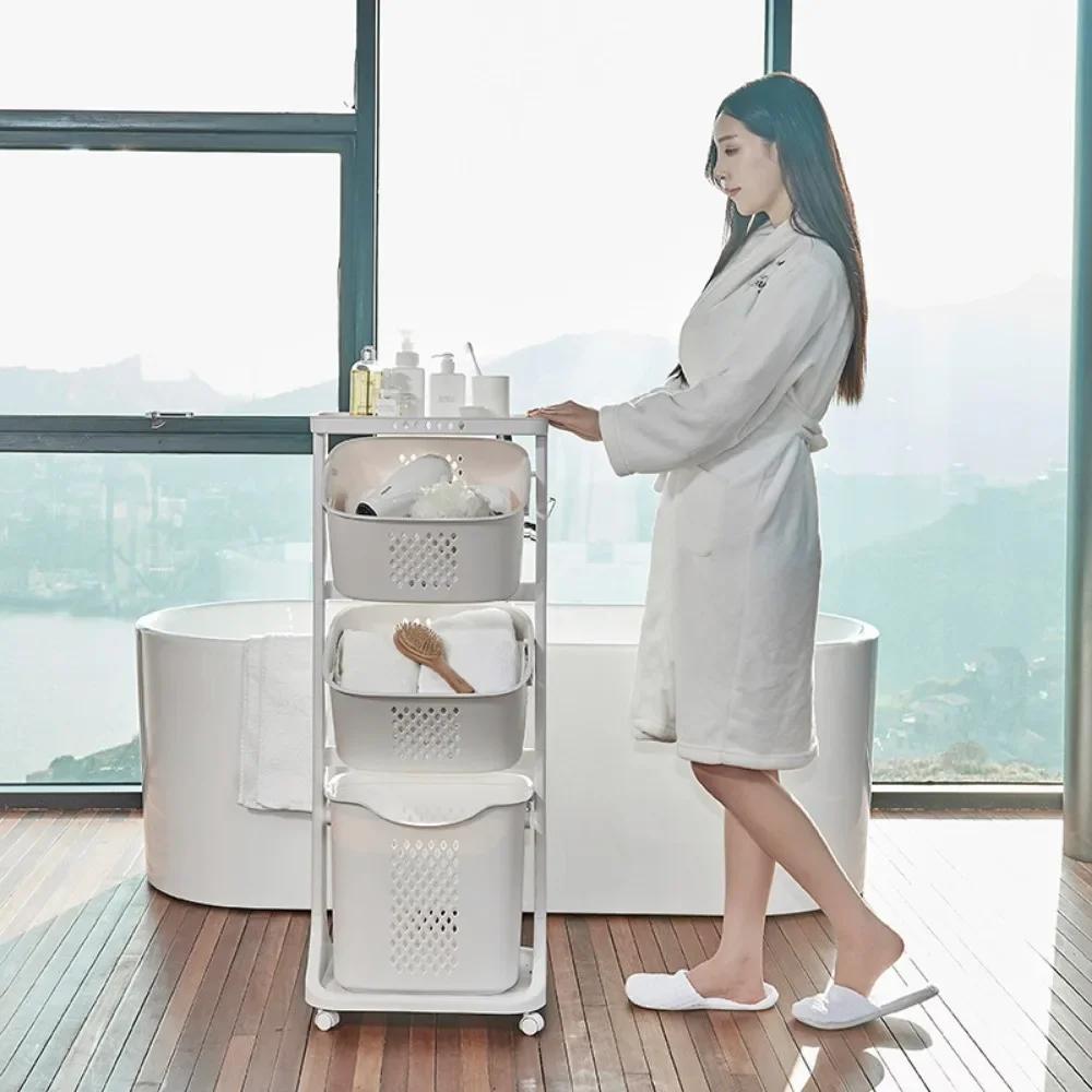 Dirty Clothes Basket with Wheel Save Space Bathroom Simple Shelves Storage Rack High-capacity Mobile Storage Rack Laundry Basket