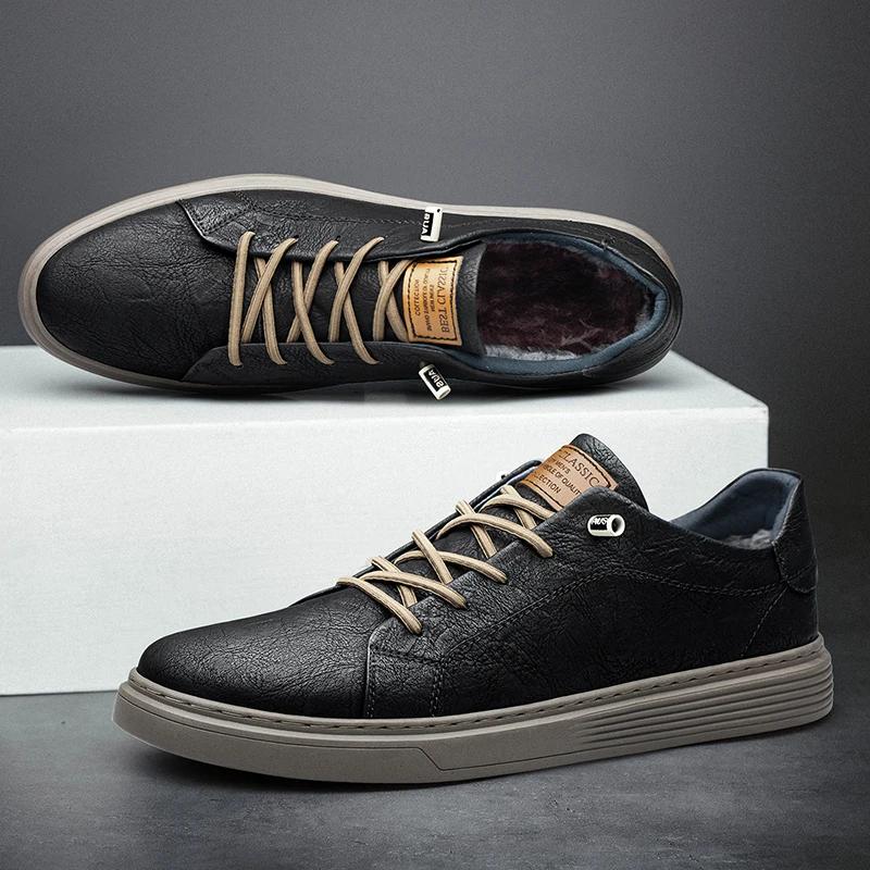 Italian Brand Black Mens Genuine Leather Shoes Casual Male Shoes Man Lace Up Flat Sneakers Luxury Shoes for Men