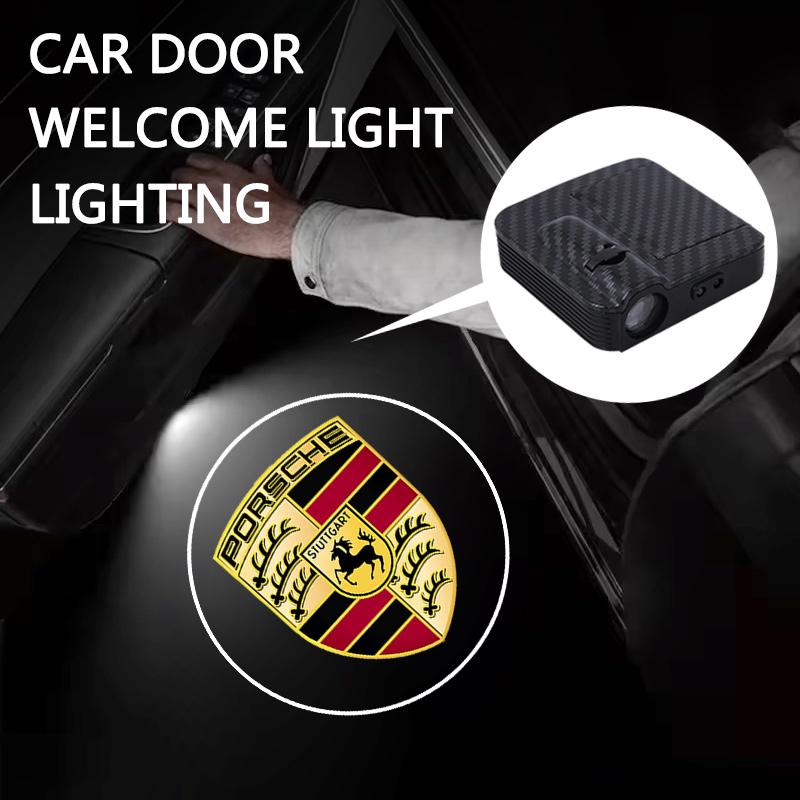 AAOO1 2PCS Carbon Fiber Car Door Lights Door Lights Projector Door Welcome Light For Porsche 911 Cayenne 918 Pajun 718 Panamera Macan