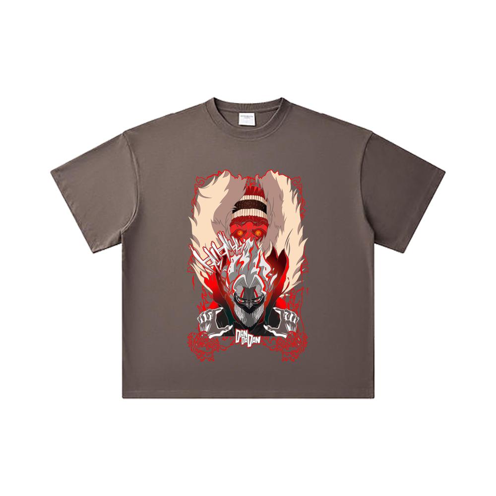 260 GSM Double Yarn 32 Count 100% Cotton Dandadan V34 Okarun Turbo Print Unisex Heavy Cotton T Shirt