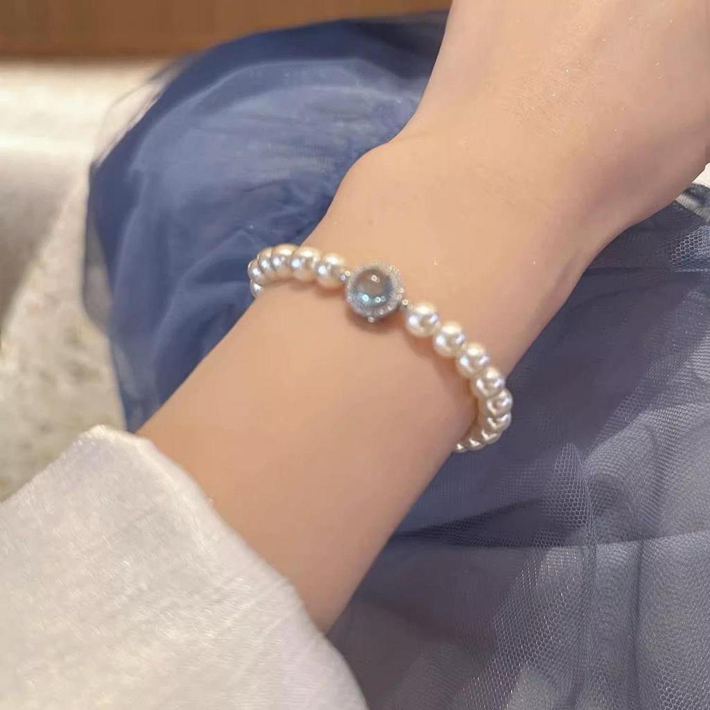 Блестящий элегантный жемчуг синий камень браслет для женщин свадебная вечеринка ювелирные изделия подарок