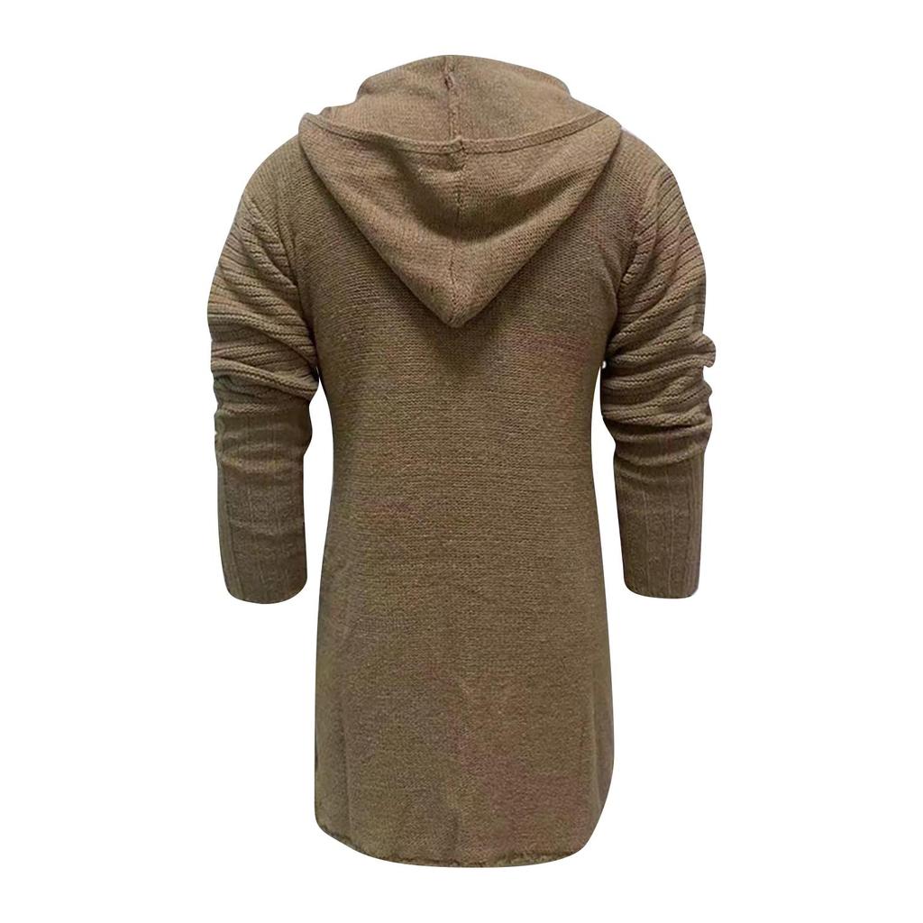 Autumn Winter Hooded Knitted Cardigan Long Sleeve Medium Long Sweater Jacket