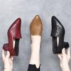 Middle Heel Spring and Autumn Embroidered Single Shoes Women's Deep Mouth Pointed Head Middle Heel Fashion Versatile Middle Heel Work Shoes Internet C
