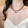 Zinc Alloy Neck Chain Red Blue Contrast Beads Strand Chokers  Aesthetic Jewelry