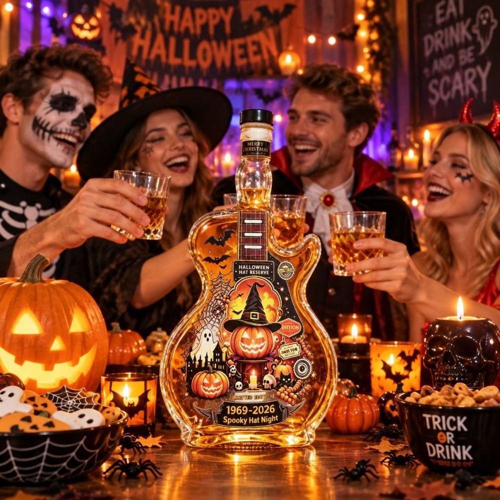 Bat Halloween Guitar Shaped Decanter Pumpkin Empty Wine Bottle Halloween Holiday