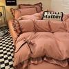 Purple Bow Washed Cotton Quilt Cover Lace Quilt Cover Four-piece Set Single Bed Sheet Dormitory Three-piece Set
