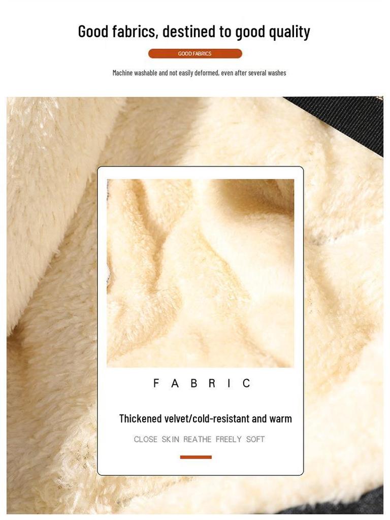 Мужской зимний комплект: куртка с капюшоном из овечьей шерсти и хлопковые брюки - с подкладкой из искусственного меха, утепленный, большого размера.