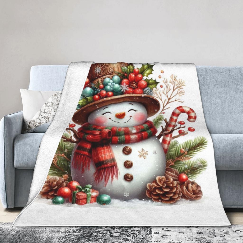 Christmas Snowman Plush Blanket Children Flannel Throw Blanket For Home Decor Warm Custom Quality Bedspread Gift