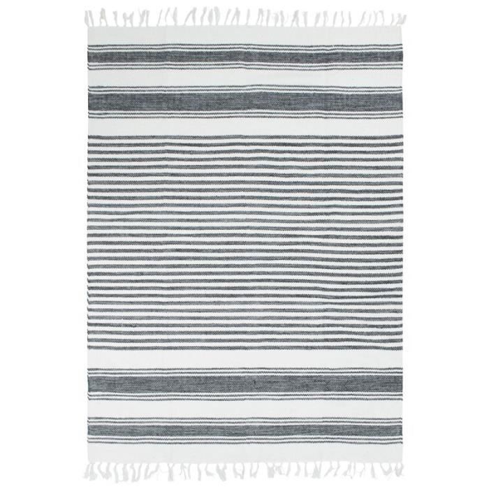 Tapis salon en coton lignes gris-blanc 190x290